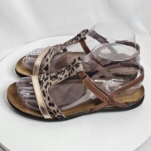 NAOT Judith Sandals Women's Size 6/37 Cheetah Print Suede Strappy Casual Leather